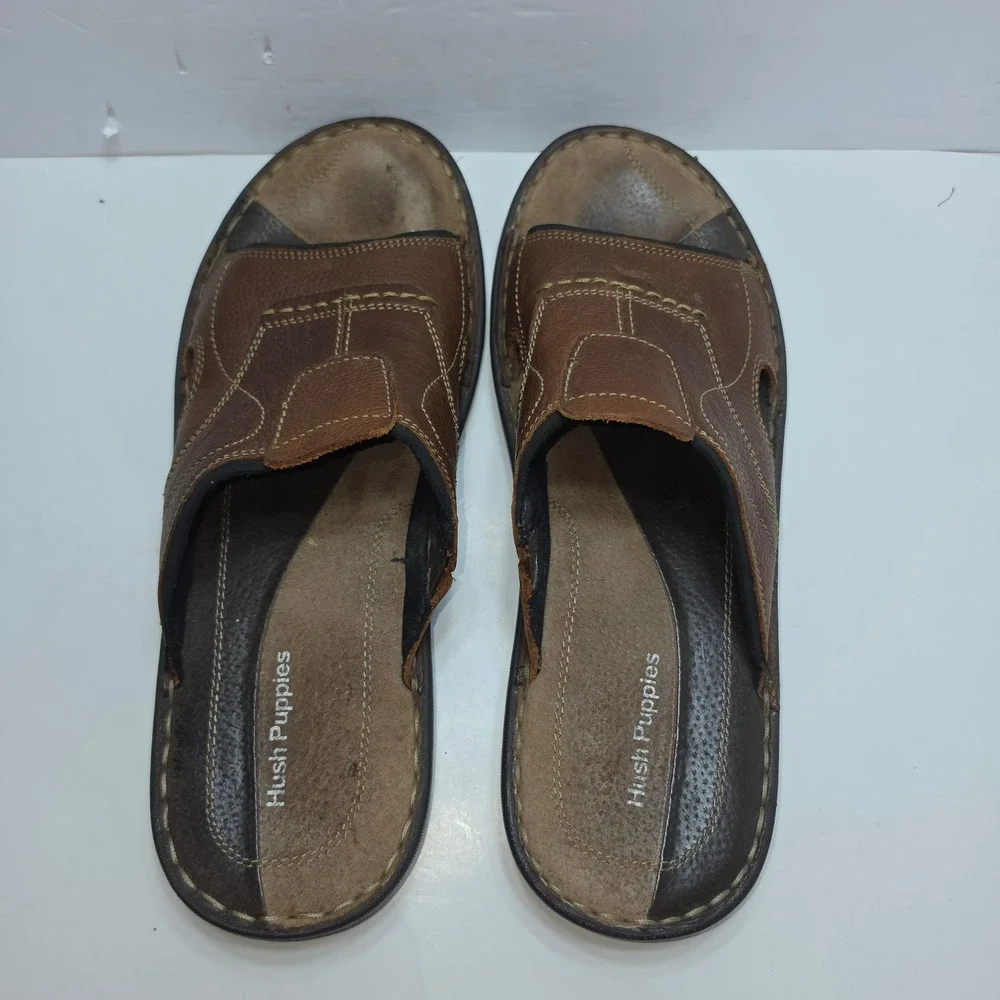 Hush Puppies Driftline Mens Brown Leather Slide Sandals Size 14 M M102026